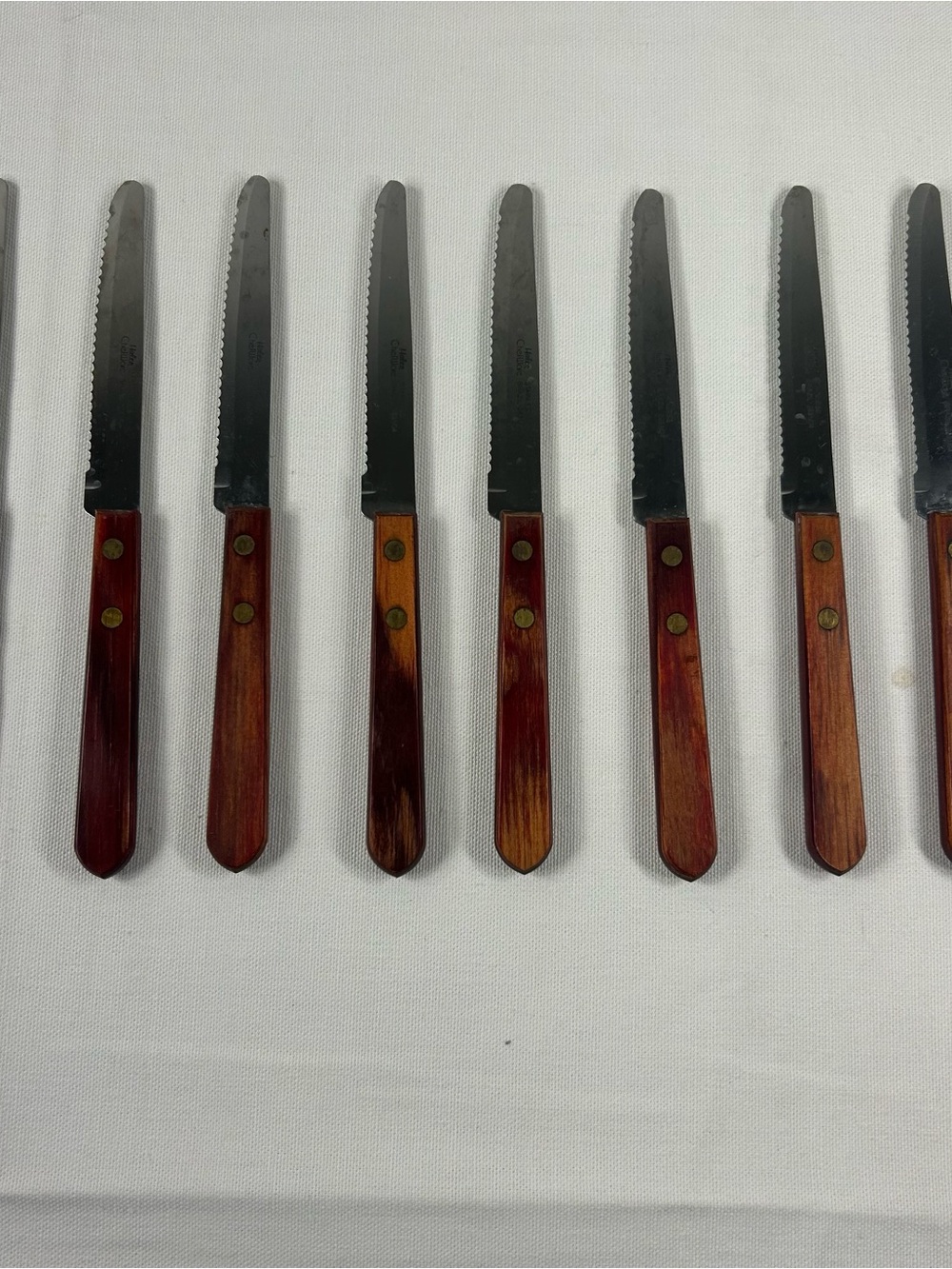 Vintage Halco Chefware Brazil Steak Knives Set of 8 Wood Riveted Handle 2831/04